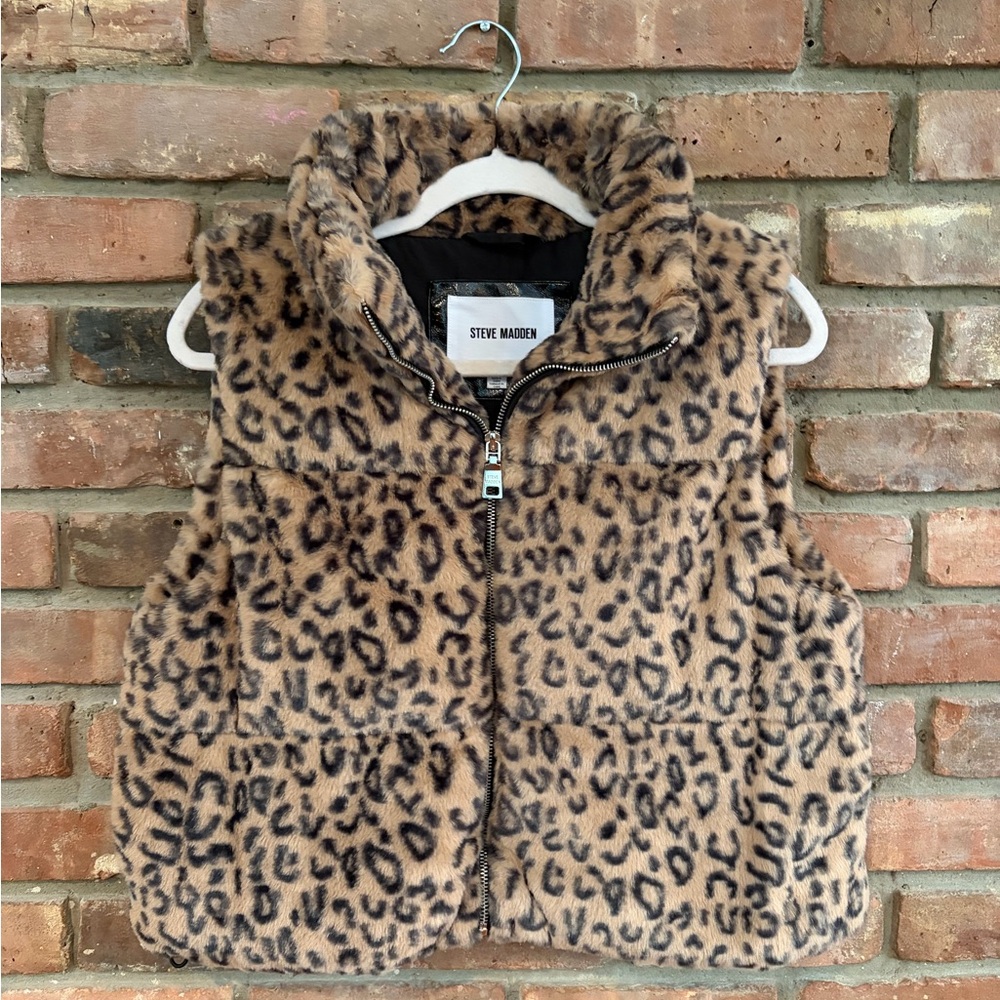 Steve Madden Leopard Print Faux Fur Vest - Size Medium